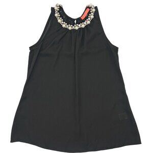 Lulumari Size S Woman Black Sleeveless Top With Pearl & Rhinestone Neckline